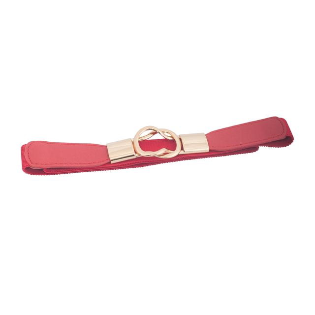 Plus size Gold Interlock Buckle Skinny Elastic Belt Red Photo 2