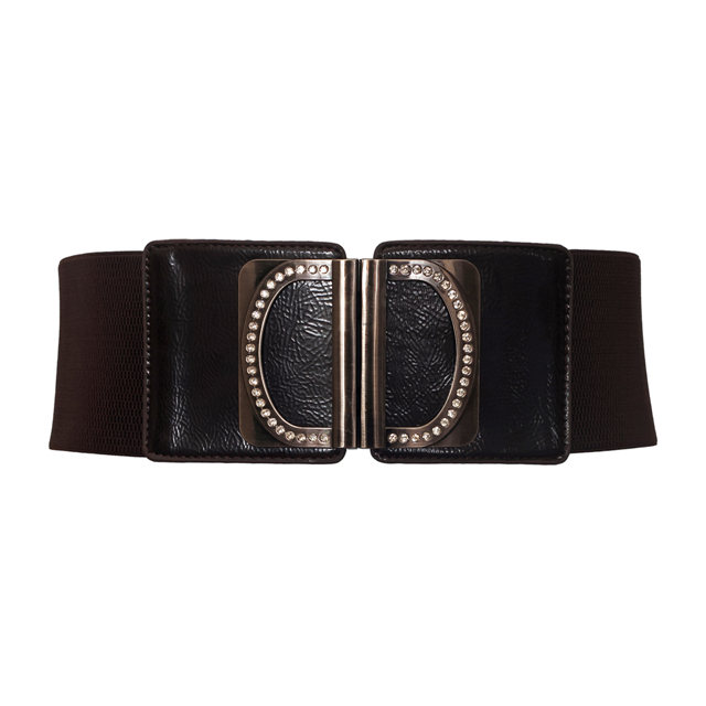 Plus Size Rhinestone Accented Wide Elastic Belt Dark Brown Photo 1