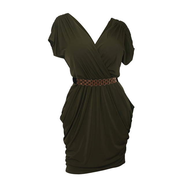 Plus size Deep V-Neck Wrap Bodice Dress Dark Olive Green Photo 1