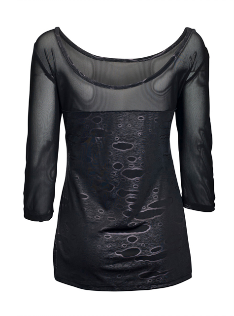 Plus Size Mesh-Yoke Wide Scoop Neck Top Black Gray Photo 2