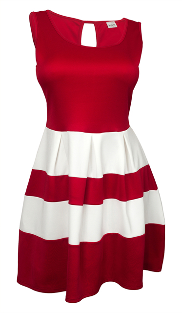 Plus size Color Block Flare Dress Red White Photo 1