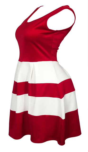 Plus size Color Block Flare Dress Red White Photo 2