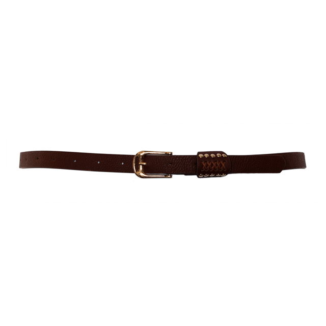 Plus Size Metal Stud Detailed Gold Buckle Skinny Belt Brown Photo 1