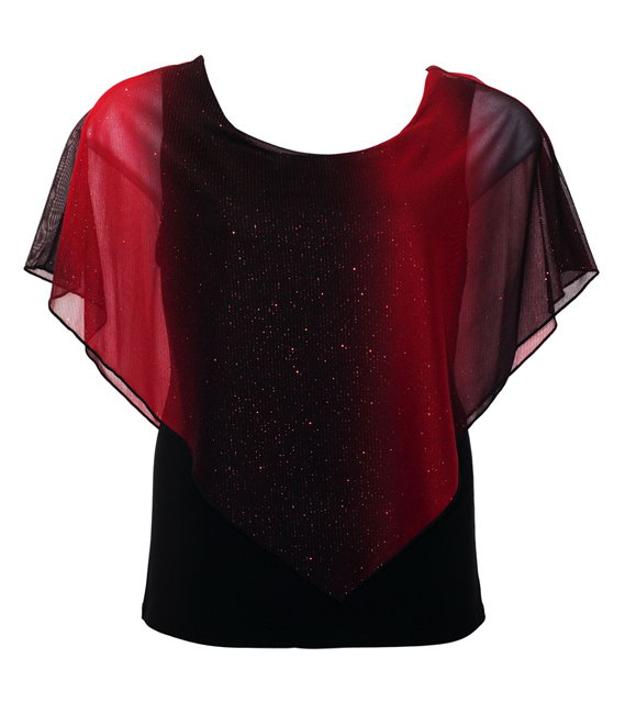 Plus Size Glitter Layered Look Poncho Top Red Photo 1