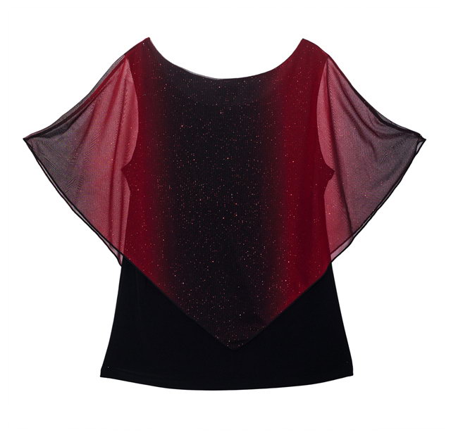 Plus Size Glitter Layered Look Poncho Top Red Photo 3