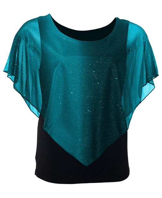 Plus Size Glitter Layered Look Poncho Top Teal Photo 1