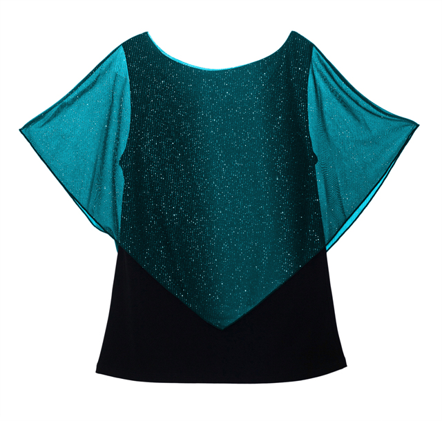 Plus Size Glitter Layered Look Poncho Top Teal Photo 3