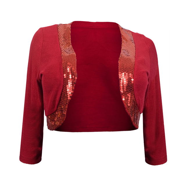 Womens' Sequin Trim 3/4 Sleeve Cropped Bolero Shrug Red Photo 1