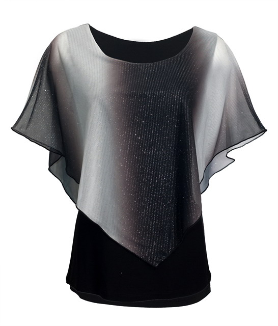 Plus Size Layered Poncho Top with Glitter Detail Gray Photo 1