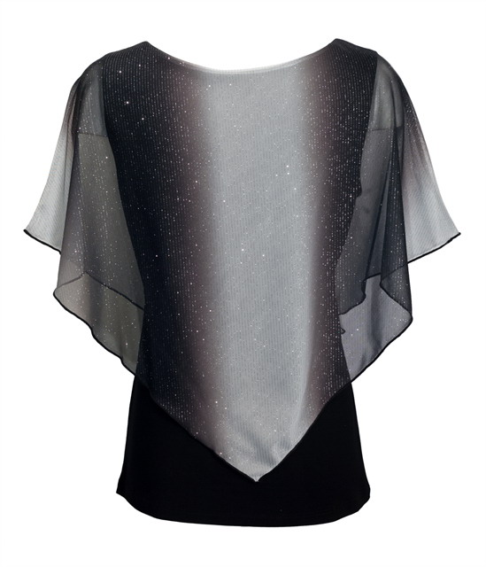 Plus Size Layered Poncho Top with Glitter Detail Gray Photo 2