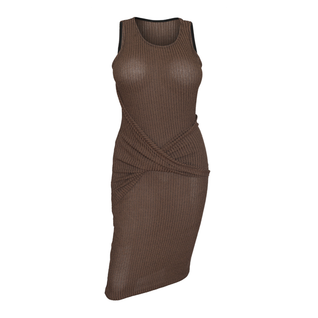 Women's Soft Knit Sleeveless Stretch Dress Brown Photo 1