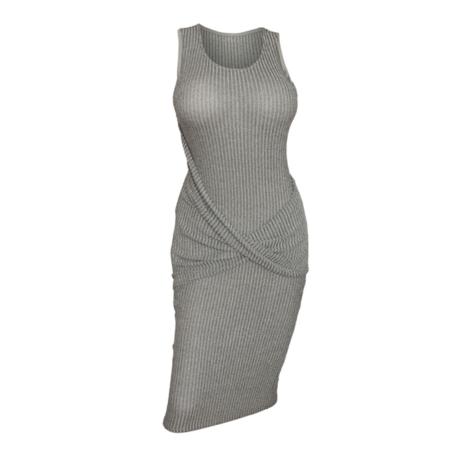 Women's Soft Knit Sleeveless Stretch Dress Gray Photo 1