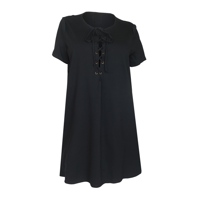 Women's Lace Up A-Line Dress Black Photo 1