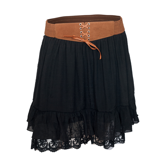 Women's Lace Hem Chiffon Mini Skirt Black Photo 1