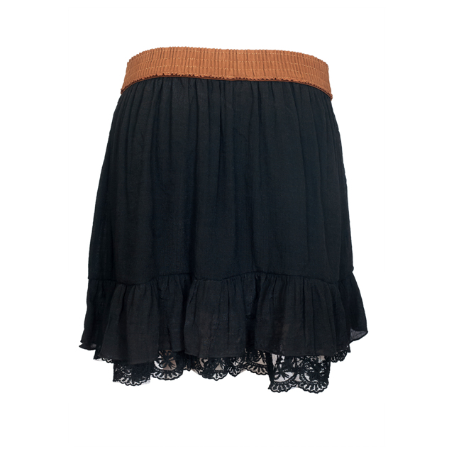 Women's Lace Hem Chiffon Mini Skirt Black Photo 2