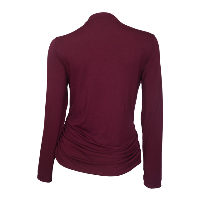 Women's Mock Neck Lace Up Long Sleeve Top Wine Photo 3