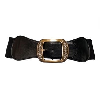 Plus Size Rhinestone Studded Burnished Buckle Elastic Belt Black