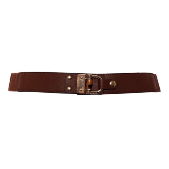 Plus Size Golden Metal Buckle Skinny Elastic Belt Brown