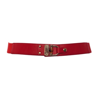 Plus Size Golden Metal Buckle Skinny Elastic Belt Red