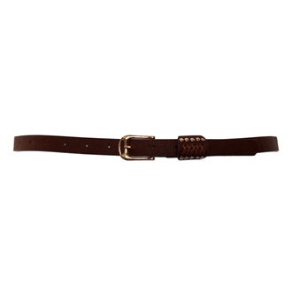 Plus Size Metal Stud Detailed Gold Buckle Skinny Belt Brown