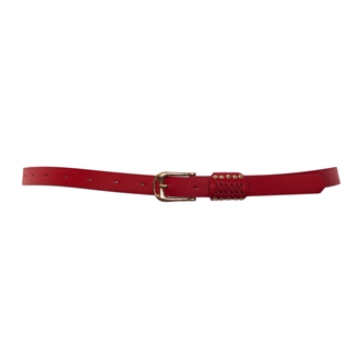 Plus Size Metal Stud Detailed Gold Buckle Skinny Belt Red