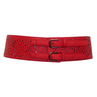 Plus Size Vintage Faux Leather Wide Elastic Belt Red