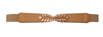 Plus size Leaf Interlocking Buckle Elastic Belt Beige