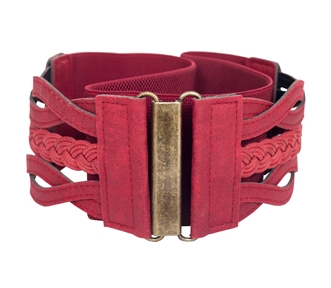 Plus size Braided Elastic Leatherette Fashion Belt Wine