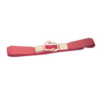 Plus size Gold Interlock Buckle Skinny Elastic Belt Red