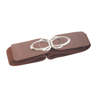 Plus size SIlver Buckle Elastic Cinch Belt Brown