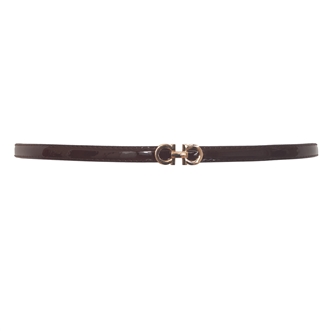 Plus size Adjustable Patent Leather Skinny Belt Brown