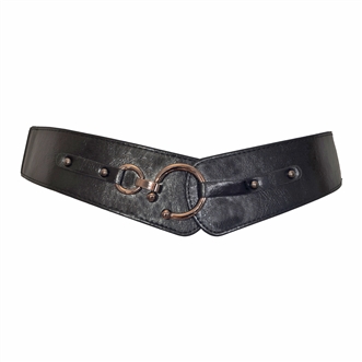 Plus Size Hook Buckle Faux Leather Wide Elastic Belt Black