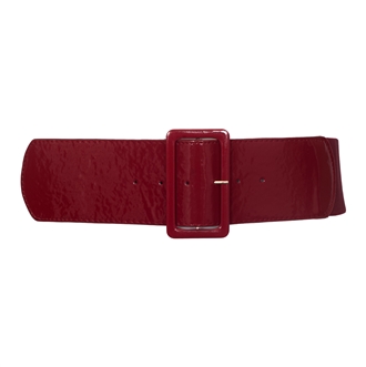 Women's Wide Patent Leather Fashion Belt Burgundy