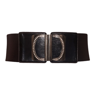 Plus Size Rhinestone Accented Wide Elastic Belt Dark Brown