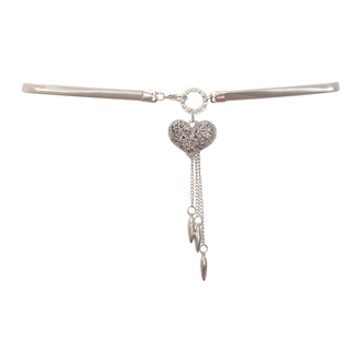 Plus size Heart Pendant Buckle Metal Elastic Waist Belt Silver Tone