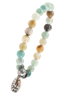 John 3:16 Semi Precious Stone Charm Stretch Bracelet Amazonite