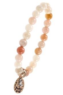 John 3:16 Semi Precious Stone Charm Stretch Bracelet Peach