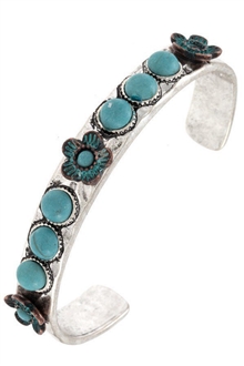 Flower and Gem Bead Accent Cuff Bracelet