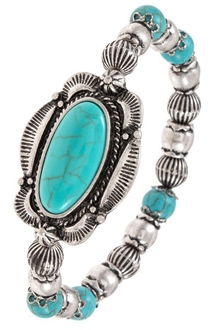 Framed Gem Oval Link Bead Bracelet Turquoise