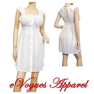 Plus size Sheer Button Front Babydoll Cotton Dress White