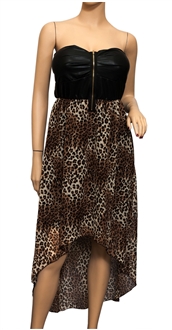 Plus size Strapless Zip-Front Hi-Lo Dress Animal Print