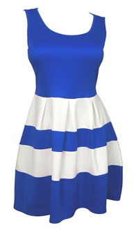 Plus size Color Block Flare Mini Dress Blue White