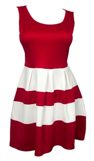 Plus size Color Block Flare Mini Dress Red White