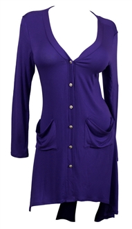 Plus size Button Front Longline Hi-Lo Cardigan Purple