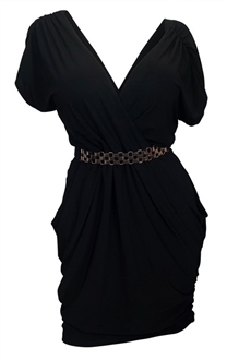 Plus size Deep V-Neck Wrap Bodice Dress Black