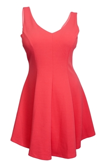 Plus Size Zipper Back Embossed Flared Sleeveless Dress Coral