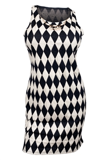 Plus Size Checkered Dress with Necklace Detail