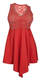 Plus size Lace Overlay Sleeveless Dress Coral