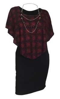 Plus Size Layered Poncho Dress Red Glitter Print Black 10816