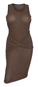 Women's Soft Knit Sleeveless Stretch Dress Brown